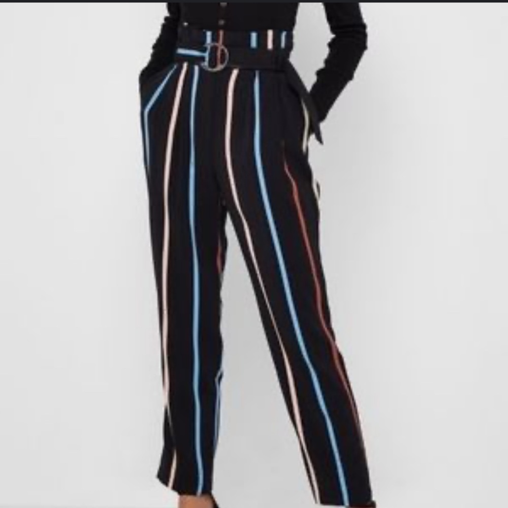 Miss Selfridge multicolor pinstripe trousers with matching belt 10 NWT